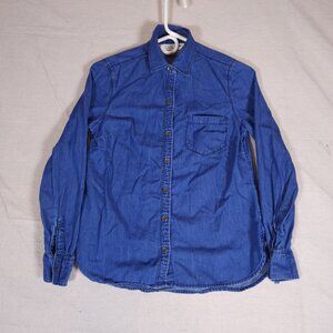 Old Navy Classic Button Shirt Womens XS Blue Chambray Denim Top Preppy Work